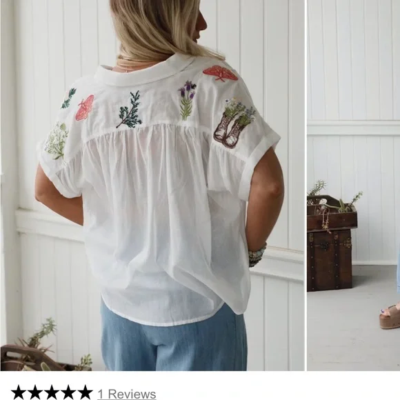 Embroidered White Short-Sleeve Peasant Top - Picture 5 of 9